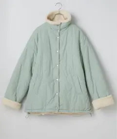 2WAYリバーシブルボア×キルティング中綿ジャケット/ライトグリーン×アイボリー