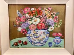 レスリー・セイヤー「ルーム・オブ・フラワーズ」ジークレー＋油彩４号　直筆サイン有 レスリー・セイヤー「ルーム・オブ・フラワーズ」ジークレー＋油彩4号