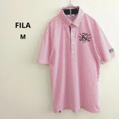 【フィラ】ゴルフ ポロシャツ メンズ M ピンク ホワイト ストライプ 派手