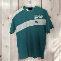 【日本製】OLDフィラ90sデザインTシャツエメラルドグリーン M相当 小杉産業