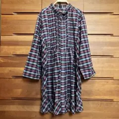 ca cest caコムサイズムワイド袖チェックシャツワンピース コムシコムサ