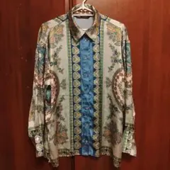 ZARA ザラ バロック柄 花柄 シャツ サックス ホワイト パール 高級感のサムネイル