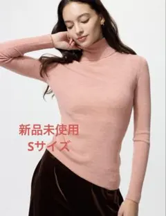 メリノリブタートルネックセーター　ピンク　S