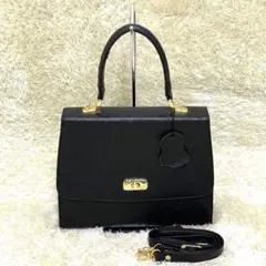 ★オーストリッチ レザー 型押し 2way ハンドバッグ ブラック★