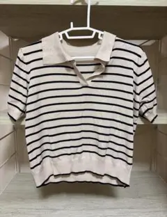 SHEIN ボーダー柄 半袖ポロシャツ