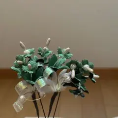 着物　髪飾り　グリーン　2点セット