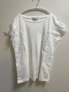 レース付きホワイト半袖Tシャツのサムネイル