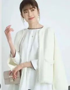 アプワイザーリッシェ　パールデザインニットジャケット　ホワイト