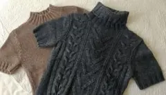 ケーブル編みハイネック半袖ニット