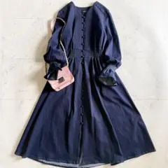 美品 インゲボルグ ギャザー ロング丈 デニム ワンピース