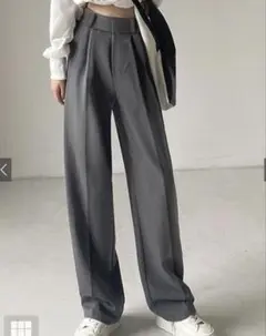 GRL センタープレスワイドタックロングパンツ グレー S