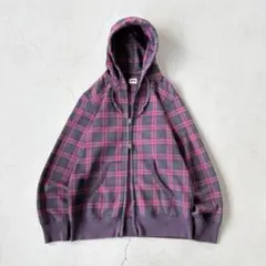 00s OLD UNIQLO チェック　ジップパーカー　短丈　y2k アーカイブ