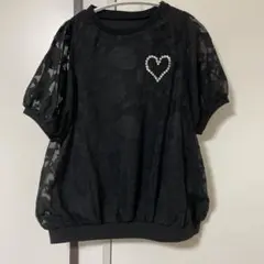 ＆LOVE❤️ 黒のハート型ストーン装飾半袖トップス