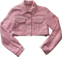 ZARA ピンク クロップドジャケット　ツイード