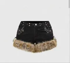 ファー付き ショートパンツ 短パン ROMWE グランジY2K デニム