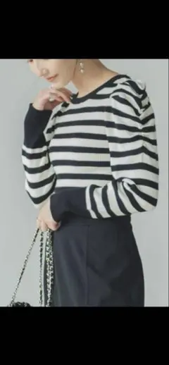 パフスリーブ ストライプ ニットセーター