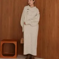 4398 Bob バブ　ネップストレートライン ニットワンピース　Ｌ　ゆったり