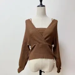新品タグ付き　キャミソール付きリブニット　ブラウン　フリーサイズ