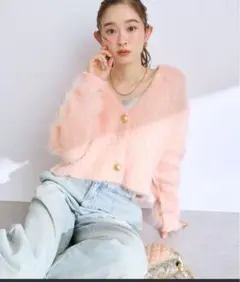 La boutique BonBon ラメリブポロ衿カーディガン　ピンク ラメリブポロ衿カーディガン | La boutique BonBon(ラブティック