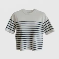 【MORLES】半袖ニット ボーダー サマーニット 白×ネイビー Sサイズ 美品のサムネイル