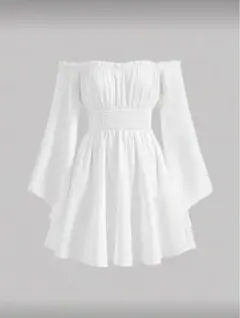 オフショルダー フレアスリーブ ホワイトドレス