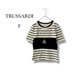 TRUSSARDI 半袖ニット F ボーダー ネイビー 刺繍ロゴ レディースのサムネイル