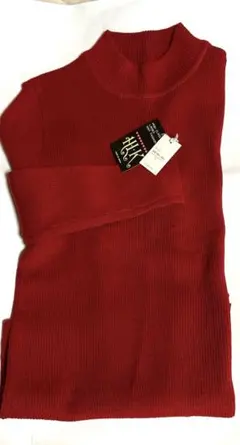 リブ編みハイネックセーター 赤