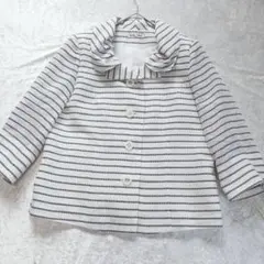 ボーダー ノーカラー サマー ジャケット L ストライプ 白 黒 日本製のサムネイル