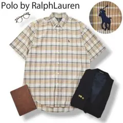 【ロゴ刺繍】90s ラルフローレン 半袖 ボタンダウンシャツ マドラスチェック柄