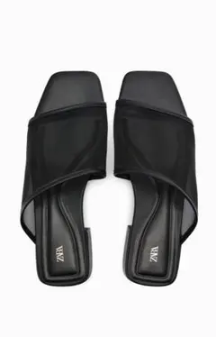 フラット　メッシュ　サンダル　ZARA ザラ　黒　ブラック　黒色　今期　今季