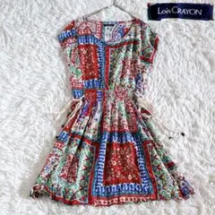 ロイスクレヨン　総柄フレンチスリーブ　ひざ丈ワンピース 花柄　フラワー　Mサイズ