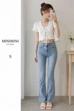新品タグ付　MINIMINI STORE リボンフリル半袖カーディガン 白のサムネイル