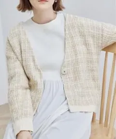 ロペピクニック ツイード風ニットカーディガン