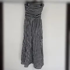 黒と白のギンガムチェック ロングワンピース