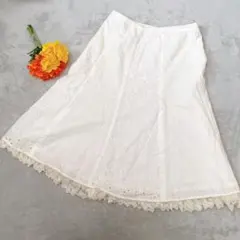 【Otto/オットー】 アイレット刺繍 フレアスカート 11号 L ホワイト 白のサムネイル