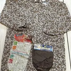 割烹着 小花柄 M～L 新品 茶色 アームカバーおまけ付き 匿名配送 炊事 お盆