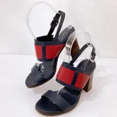 希少✨トッズ　レザー　ヒールサンダル　ネイビー　レッドのサムネイル
