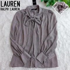 未使用に近い ラルフローレン プリーツリボンタイブラウス 金ボタン Vネック POLO RALPH LAUREN（ボウタイ ・ シャツ/ブラウス(長袖/七分