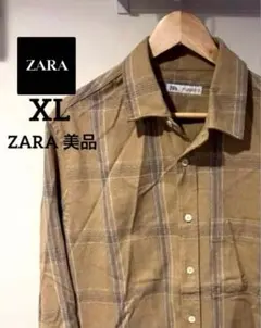 【ZARA】 美品 メンズチェック柄 コットン長袖シャツ XL