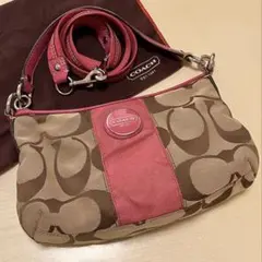 COACH コーチ ショルダーバッグ 2way シグネチャー ブラウン×ピンク