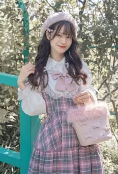 眞白ありす　しまむら　ロリィタ風ワンピース　ピンク　タータンチェック　150