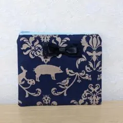 【ハンドメイド】エチノ　ファスナーポーチ　紺色