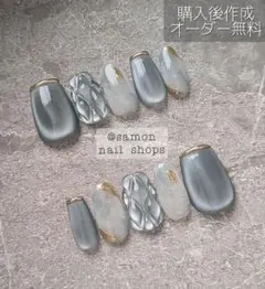◯161.ショートバレリーナ　キルティング　ミラーフレンチ　ニュアンス　水色