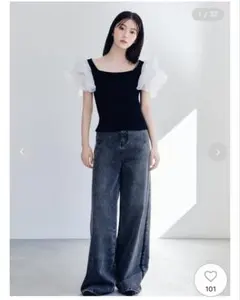 新品タグ付き　フレイアイディー　サイドラインワイドデニムパンツのサムネイル