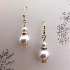 パール ゴールド フックピアス クリスタルパール キュービックジルコニア 揺れる