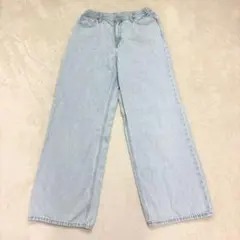 yn596 ユニクロ ワイドフィットストレートジーンズ キッズ160 ブルー