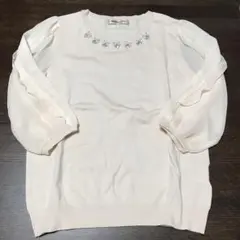 【極美品】アプワイザーリッシェ　ビジュー付きシフォン袖ニット　Mサイズ