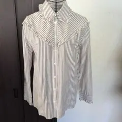 Aquascutum ストライプ フリルブラウス 長袖のサムネイル