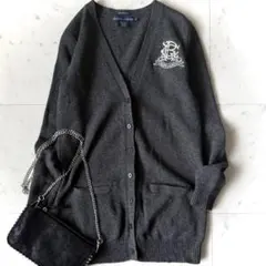 美品 ラルフローレン アンゴラ混 ロゴ刺繍 ニットカーディガン グレー