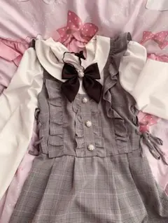 チェック柄地雷系・量産型フリルリボン付きミニワンピース